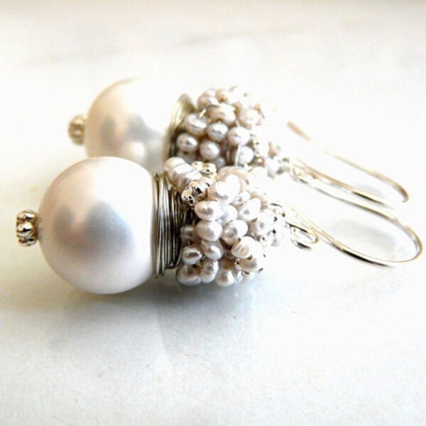 Aquamarine earrings with big faceted aquamarine and silver pearls earrings