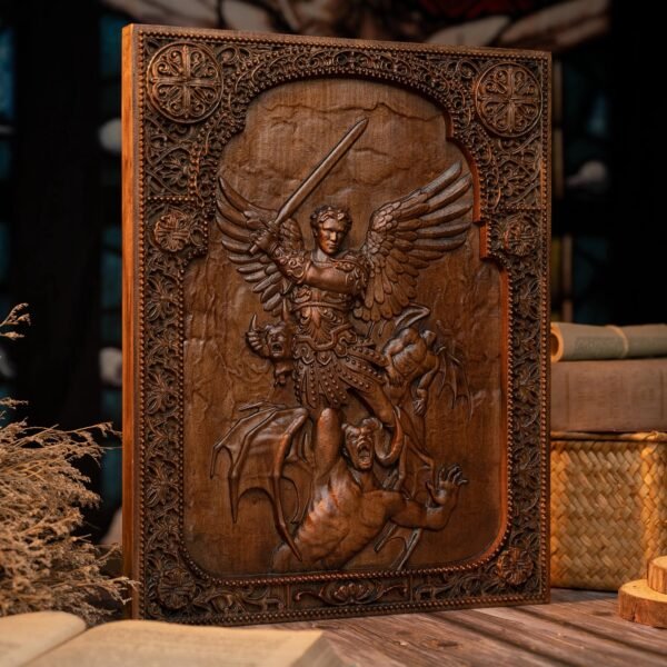 Archangel Michael Defeated Satan Christian Plaque Living Room Bedroom Religious Home Decor Mural Saint Michael Vintage Wall Art