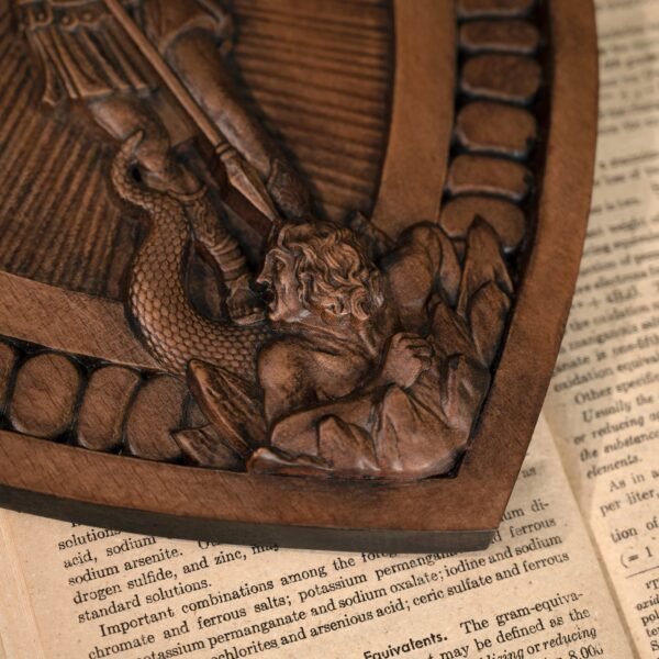 Archangel Michael Shield, Handmade Christian Sculpture, Wooden Icon, Wall Hanging Vintage Wall Art, 14 Inch, Free Shipping