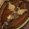 Archangel Michael Shield, Handmade Christian Sculpture, Wooden Icon, Wall Hanging Vintage Wall Art, 14 Inch, Free Shipping