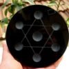Asian Rare Natural Obsidian 7 Stars Array Plate Base Seven Chakra Reiki Healing Crystal Ball Stand Decorate 3.9"