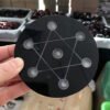 Asian Rare Natural Obsidian 7 Stars Array Plate Base Seven Chakra Reiki Healing Crystal Ball Stand Decorate 3.9"