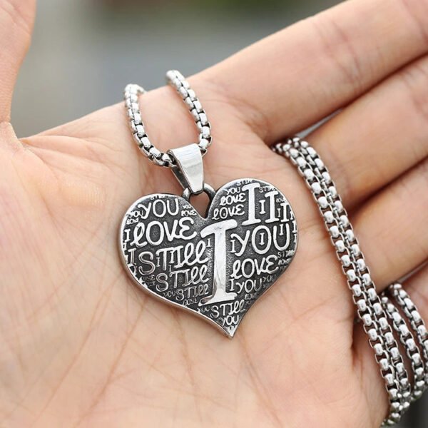 Atomic Heart Engrave Name I Love You Heart Pendant Necklace Biker Stainless Steel Accessories Lovers  Couple Gift