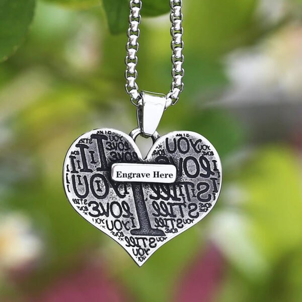 Atomic Heart Engrave Name I Love You Heart Pendant Necklace Biker Stainless Steel Accessories Lovers  Couple Gift