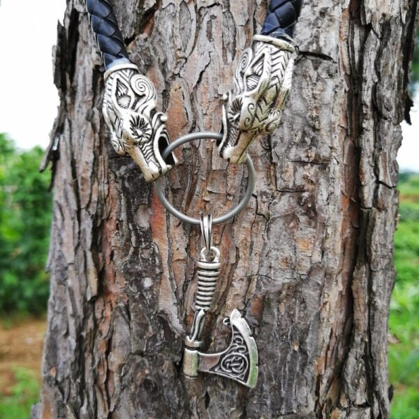 New Magicun Viking~Axe pendant Braided Leather necklace wolf head Mammen Style Norse pagan Viking Jewelry 1pc