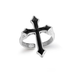 Gothic Ring  Vintage Black Big Cross Open Ring