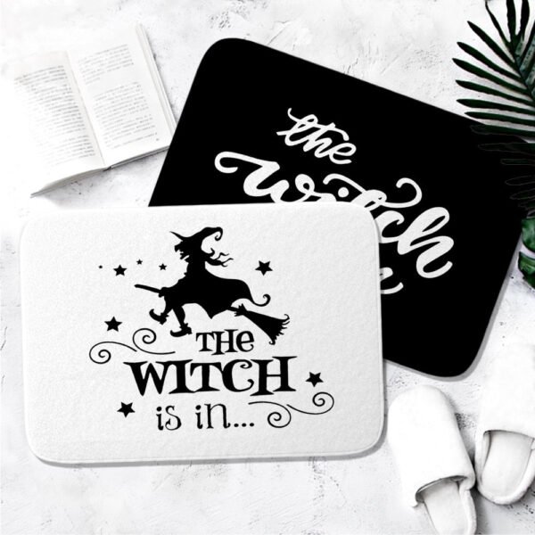 Bathroom Mat The Witch Is In Pattern Rubber Mat Halloween Carpet for Bedroom Kitchen Door Felt Rug Party Decor 15.7*23.6in