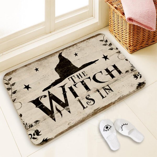 Bathroom Mat The Witch Is In Pattern Rubber Mat Halloween Carpet for Bedroom Kitchen Door Felt Rug Party Decor 15.7*23.6in