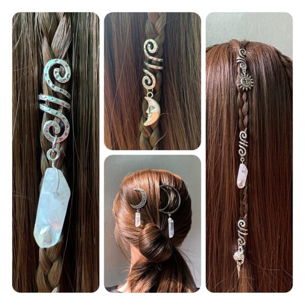 Beads Skull Raw Crystal Pentagram Viking Spiral Sneak Beaded Wicca Hair Braids Vintage  Witchcraft Accessories