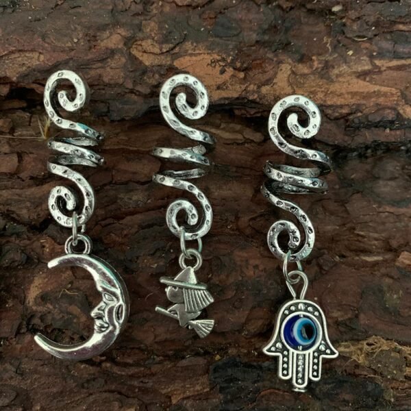 Beads Skull Raw Crystal Pentagram Viking Spiral Sneak Beaded Wicca Hair Braids Vintage  Witchcraft Accessories