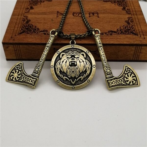 New Magicun Viking~Bear Shield Slavic Axe pendant Men's viking necklace pagan jewelry 1pc