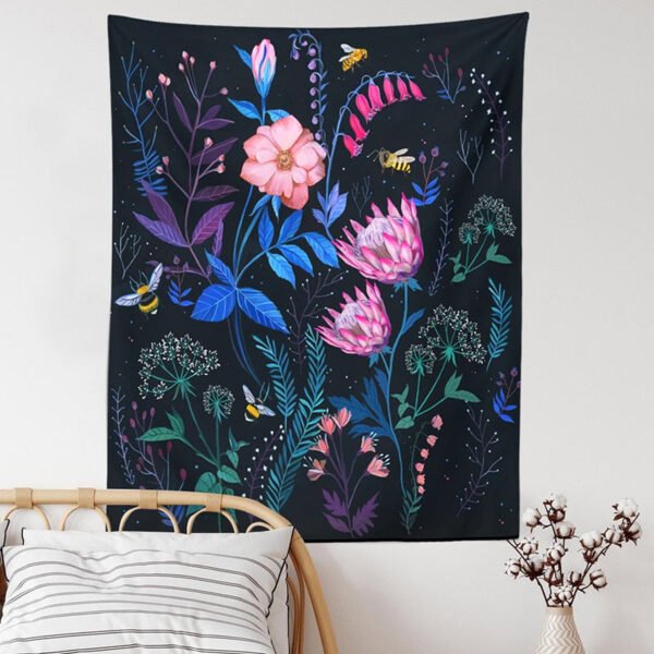 Bee Tapestry Wall Hanging Psychedelic Flower Botanic Moon Wall Tapestry for Living Room Bedroom Dorm Tarot Wall Art Home Decor