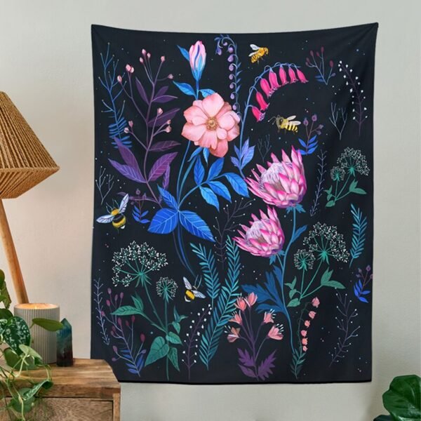 Bee Tapestry Wall Hanging Psychedelic Flower Botanic Moon Wall Tapestry for Living Room Bedroom Dorm Tarot Wall Art Home Decor