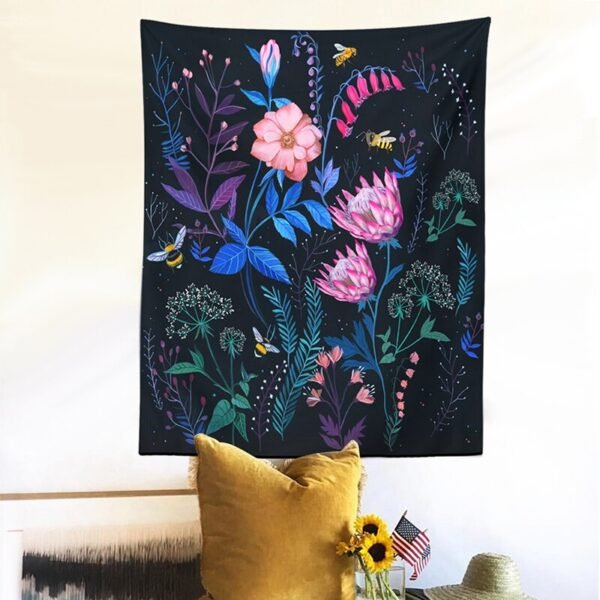 Bee Tapestry Wall Hanging Psychedelic Flower Botanic Moon Wall Tapestry for Living Room Bedroom Dorm Tarot Wall Art Home Decor