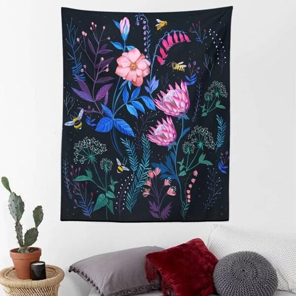 Bee Tapestry Wall Hanging Psychedelic Flower Botanic Moon Wall Tapestry for Living Room Bedroom Dorm Tarot Wall Art Home Decor