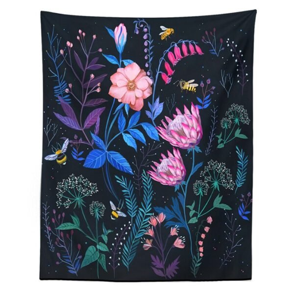 Bee Tapestry Wall Hanging Psychedelic Flower Botanic Moon Wall Tapestry for Living Room Bedroom Dorm Tarot Wall Art Home Decor