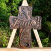Beech solid wood carved faith wood cross decoration, spiritual wall sign, christian tabletop sign, inspirational minimalism