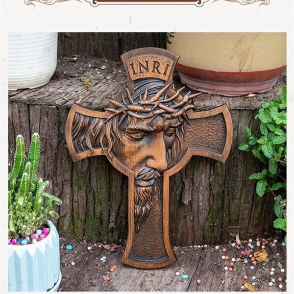 Bible Thorn Crown Jesus Crucifixion Holy Wall Decoration Church Statue Pendant Wood Carving Crats Christmas Figures