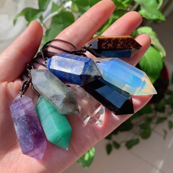 Big Natural Stone Crystal Jewelry Lapis Amethysts Opal Pink Quartz Obsidian Bullet Hexagonal Pendulum Pendant Necklace Amulet