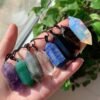 Big Natural Stone Crystal Jewelry Lapis Amethysts Opal Pink Quartz Obsidian Bullet Hexagonal Pendulum Pendant Necklace Amulet