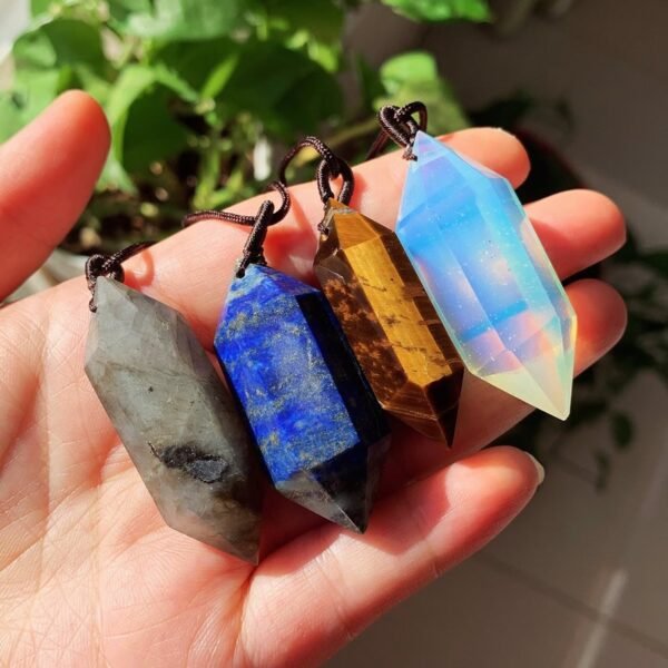 Big Natural Stone Crystal Jewelry Lapis Amethysts Opal Pink Quartz Obsidian Bullet Hexagonal Pendulum Pendant Necklace Amulet