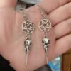 Bird Skull Earrings Witch Jewelry Gothic Earrings Pentagram Crow Skull Gothic Pagan Earrings Gift Wiccan