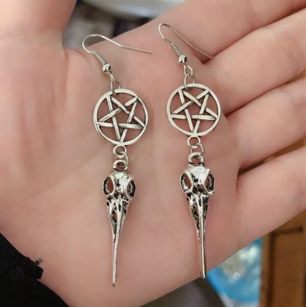 Bird Skull Earrings Witch Jewelry Gothic Earrings Pentagram Crow Skull Gothic Pagan Earrings Gift Wiccan