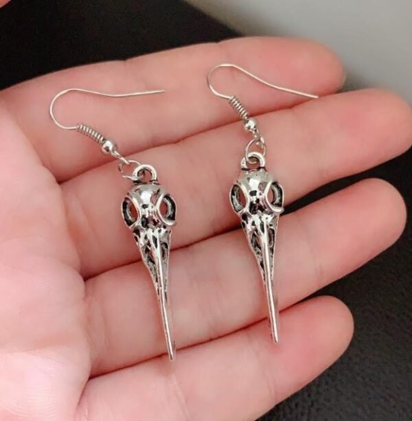 Bird Skull Earrings Witch Jewelry Gothic Earrings Pentagram Crow Skull Gothic Pagan Earrings Gift Wiccan