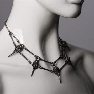 Bird Skull Necklace / Gunmetal Color Necklace / Handmade Steampunk Jewelry / Dark Metal Wiccan Necklace / Dark Style Necklace