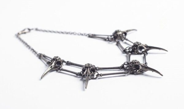 Bird Skull Necklace / Gunmetal Color Necklace / Handmade Steampunk Jewelry / Dark Metal Wiccan Necklace / Dark Style Necklace