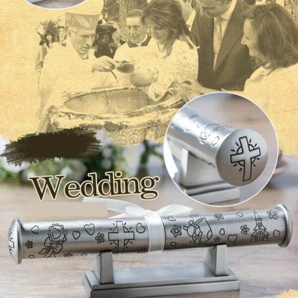 Birth Crtificate Cylinder Diploma Home Decor Baptism Gift Metal Crafts Decoration Retro Church Utensils Marriage Collection Box
