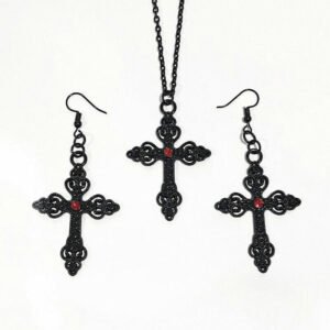 Black-Alloy-Cross-Necklace-Ear-Crochet-Adornment-And-Gothic-Charm-Ornate-Big-Pendant-Jewelry-Valentines-Gift Black Alloy Cross Necklace Ear Crochet Adornment And Gothic Charm Ornate Big Pendant Jewelry Valentines Gift