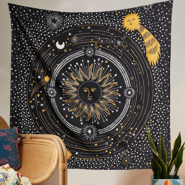 Black And White Sun Starry Tapestry Wall Hanging Planet Universe Moon Wall Tapestries For Living Room Bedroom Home Decor