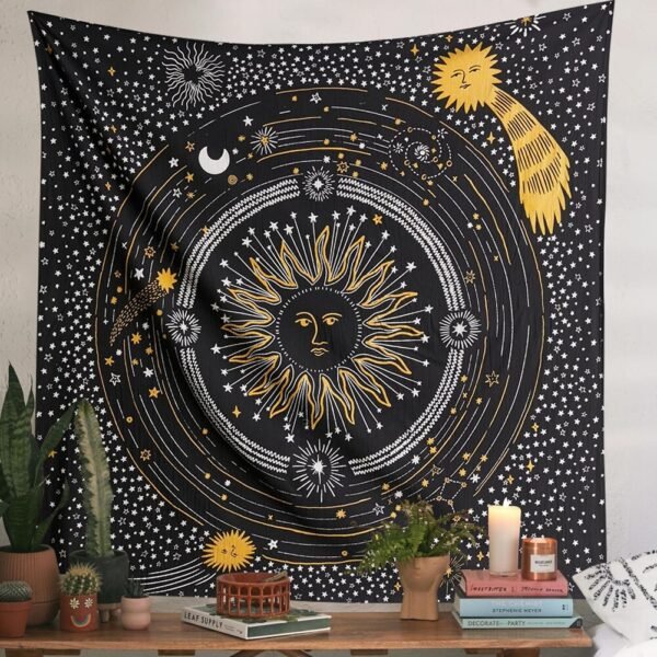 Black And White Sun Starry Tapestry Wall Hanging Planet Universe Moon Wall Tapestries For Living Room Bedroom Home Decor