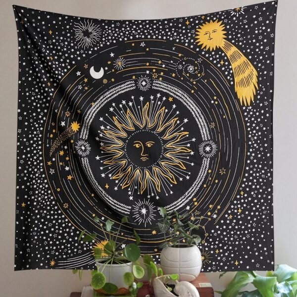 Black And White Sun Starry Tapestry Wall Hanging Planet Universe Moon Wall Tapestries For Living Room Bedroom Home Decor