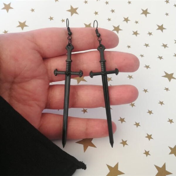 Black Colour Goth Swords Earrings Long Gothic Medieval Tarot Viking Alternative Punk Rock Women Men Gift Mystical Jewellery