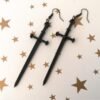 Black Colour Goth Swords Earrings Long Gothic Medieval Tarot Viking Alternative Punk Rock Women Men Gift Mystical Jewellery