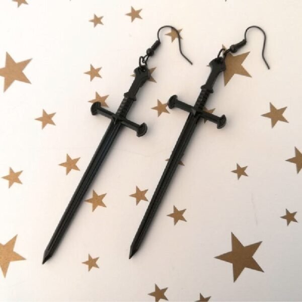 Black Colour Goth Swords Earrings Long Gothic Medieval Tarot Viking Alternative Punk Rock Women Men Gift Mystical Jewellery
