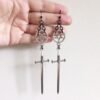 Black Colour Goth Swords Earrings Long Gothic Medieval Tarot Viking Alternative Punk Rock Women Men Gift Mystical Jewellery