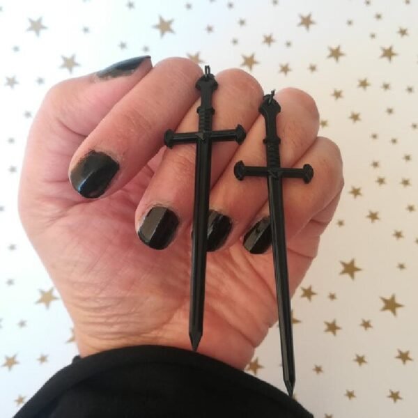 Black Colour Goth Swords Earrings Long Gothic Medieval Tarot Viking Alternative Punk Rock Women Men Gift Mystical Jewellery