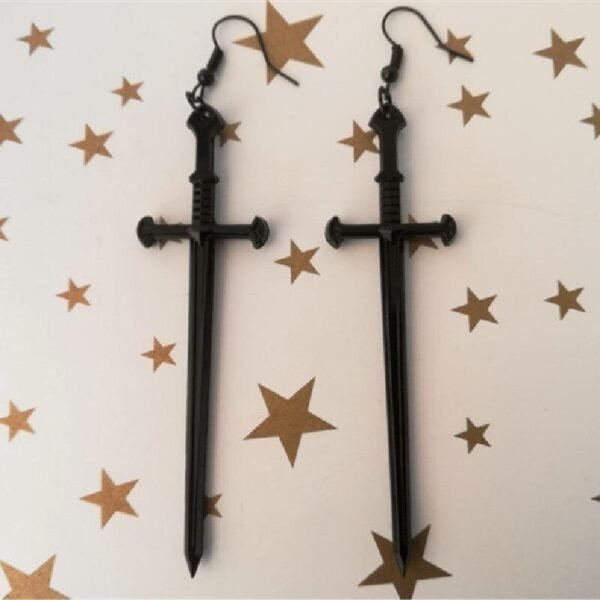 Black Colour Goth Swords Earrings Long Gothic Medieval Tarot Viking Alternative Punk Rock Women Men Gift Mystical Jewellery