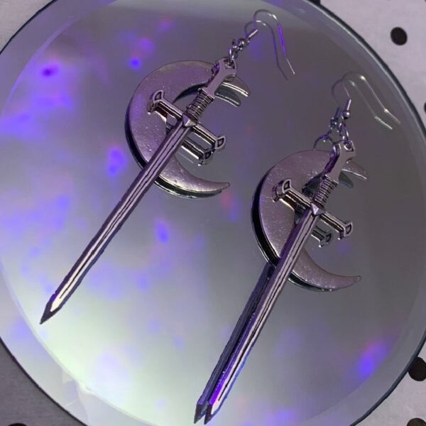 Black Colour Goth Swords Earrings Long Gothic Medieval Tarot Viking Alternative Punk Rock Women Men Gift Mystical Jewellery