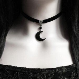 Black Crescent Moon Choker, Black Velvet Choker Necklace
