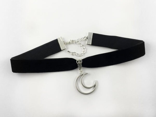 Black Crescent Moon Choker, Black Velvet Choker Necklace