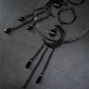Black Crying Moon Hoops|Unisex Jewelry,Punk Jewelry