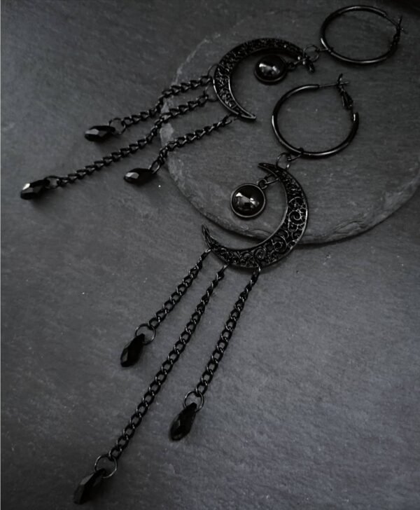 Black Crying Moon Hoops|Unisex Jewelry,Punk Jewelry