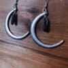 Black Quartz Moon Earrings - Silver Plated Crescent Moon + Titanium Quartz Point