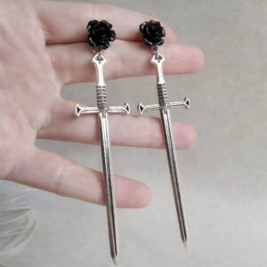 Black-Roses-Gothic-Sword-Studs-Earrings-Creativity-Punk-Warrior-Jewellery-Gorgeous-Party-Fashion-Women-Gift-2021 Black Roses Gothic Sword Studs Earrings Creativity Punk Warrior Jewellery Gorgeous Party Fashion