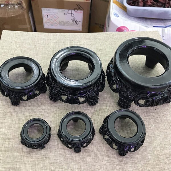 Black Round Hollow Crystal Ball Base Classical Carving Style Resin Display Stand Decorative Ball Pedestal