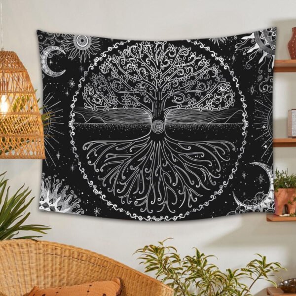 Black and White Tree Tapestry Wall Hanging Tree of Life Tapestry for Bedroom Home Decor Wall Tapestries Sun Moon Starry Sky Tape